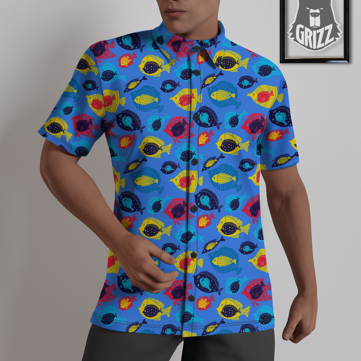 Cute Fish Colorful Blue Print Pattern Untucked Shirts-grizzshop