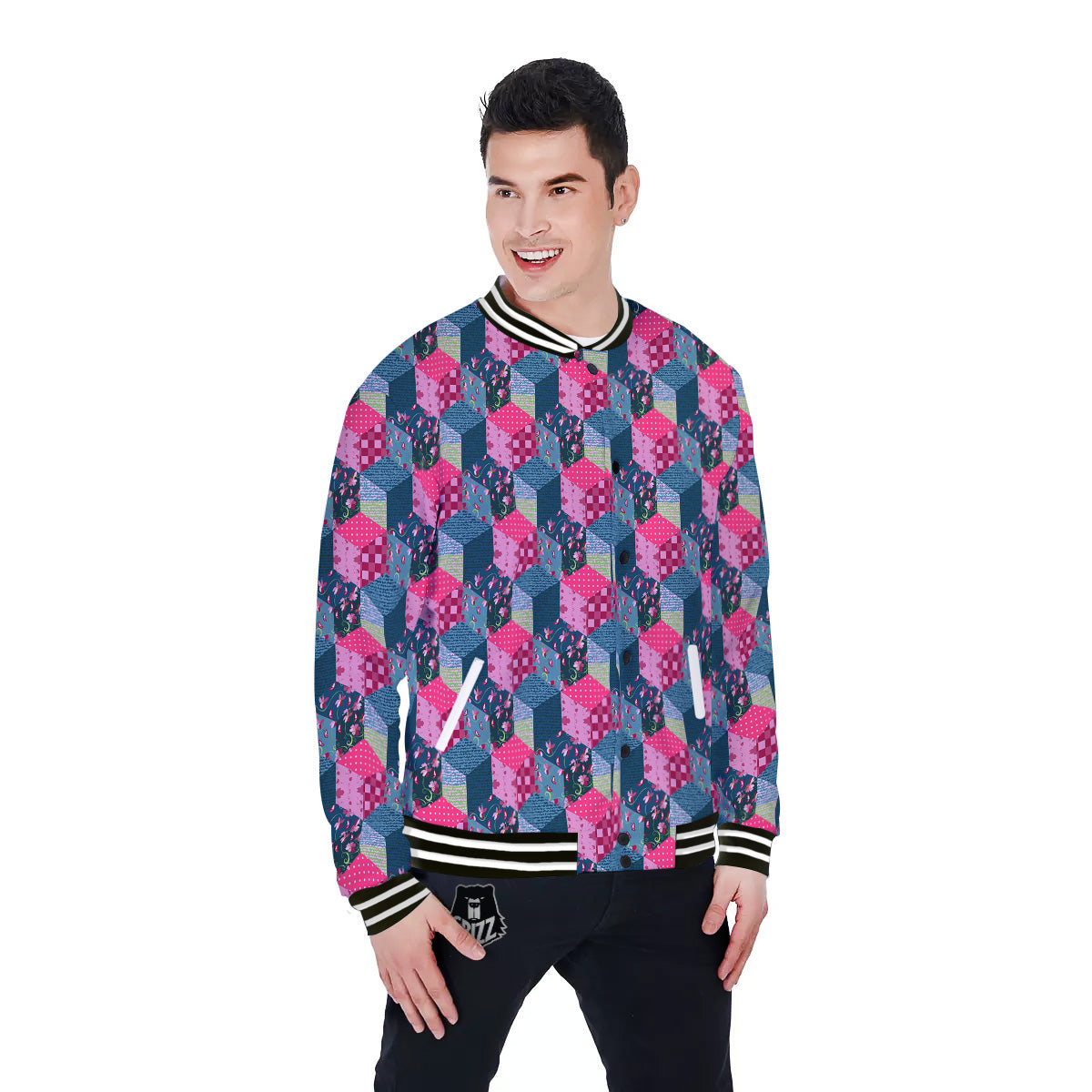Cute Floral Patchwork Print Pattern Baseball Jacket-grizzshop