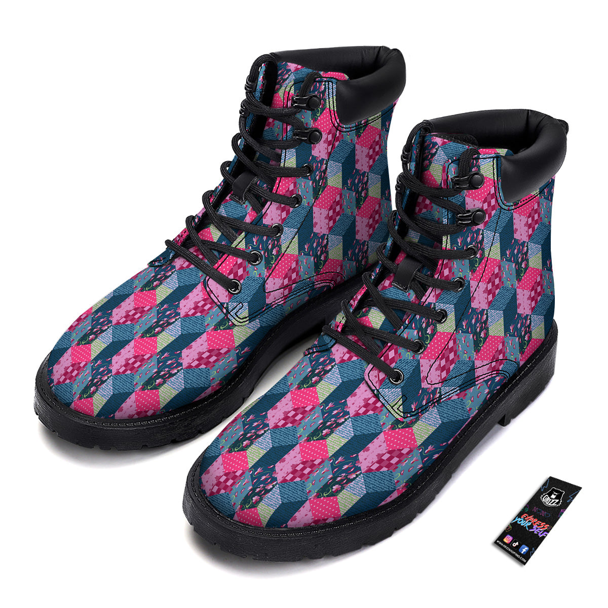 Cute Floral Patchwork Print Pattern Boots-grizzshop
