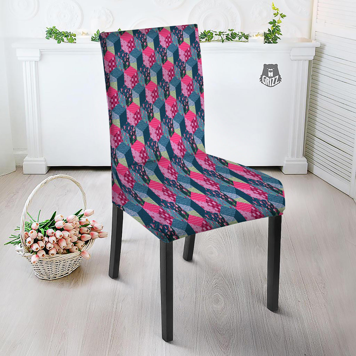 Cute Floral Patchwork Print Pattern Dining Chair Slipcover-grizzshop