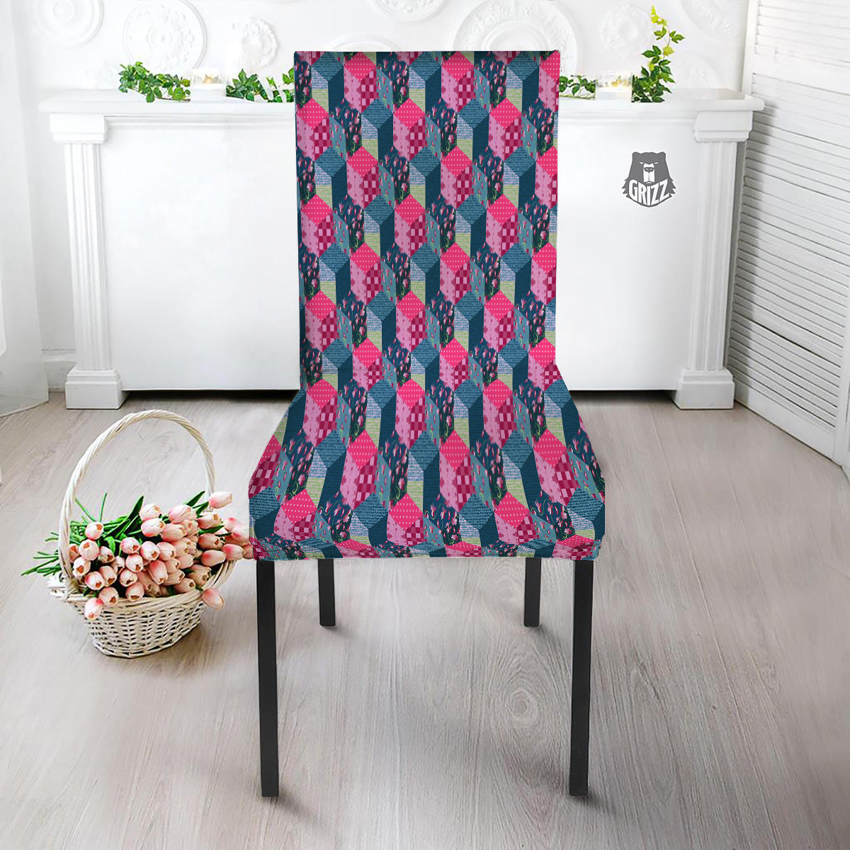 Cute Floral Patchwork Print Pattern Dining Chair Slipcover-grizzshop