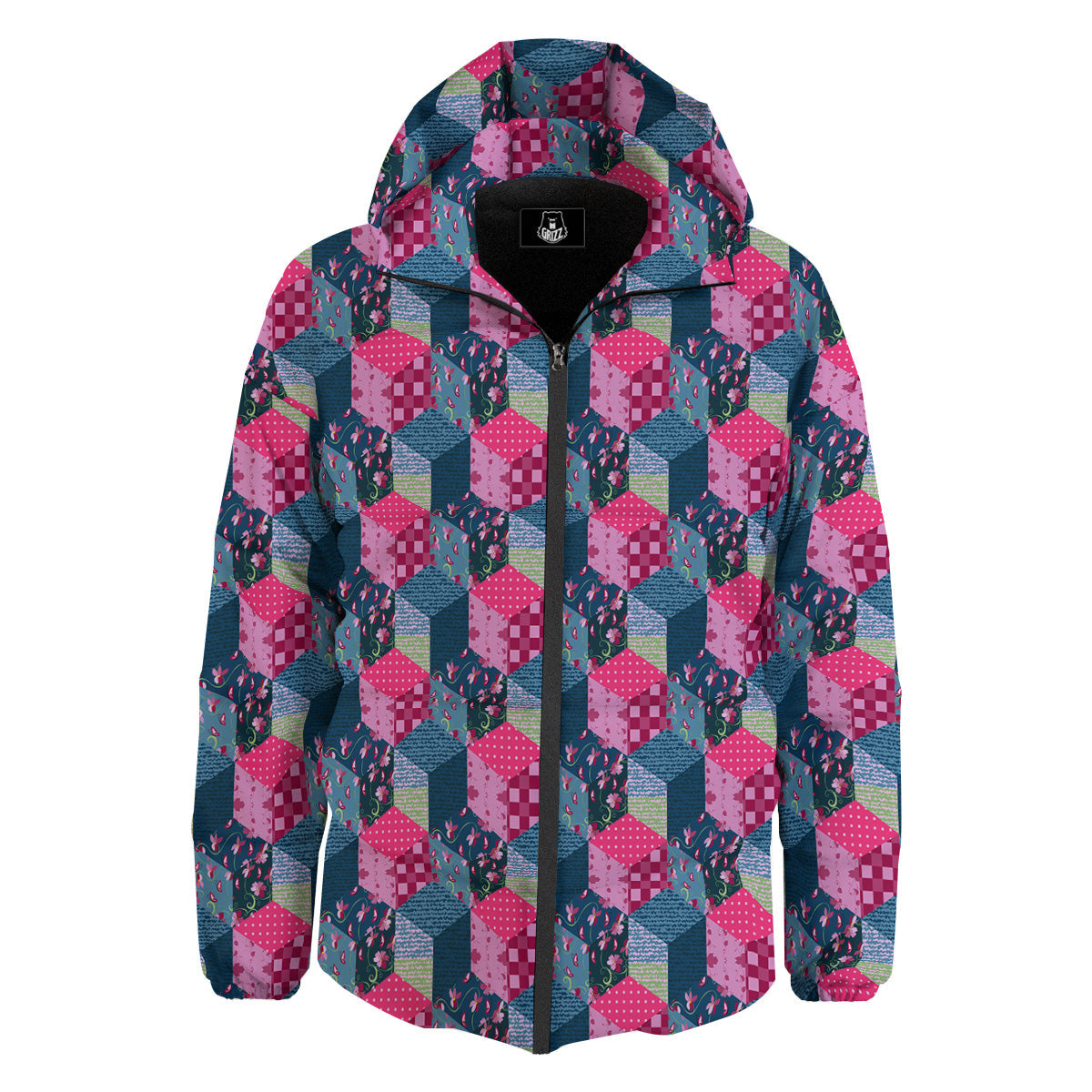 Cute Floral Patchwork Print Pattern Down Jacket-grizzshop
