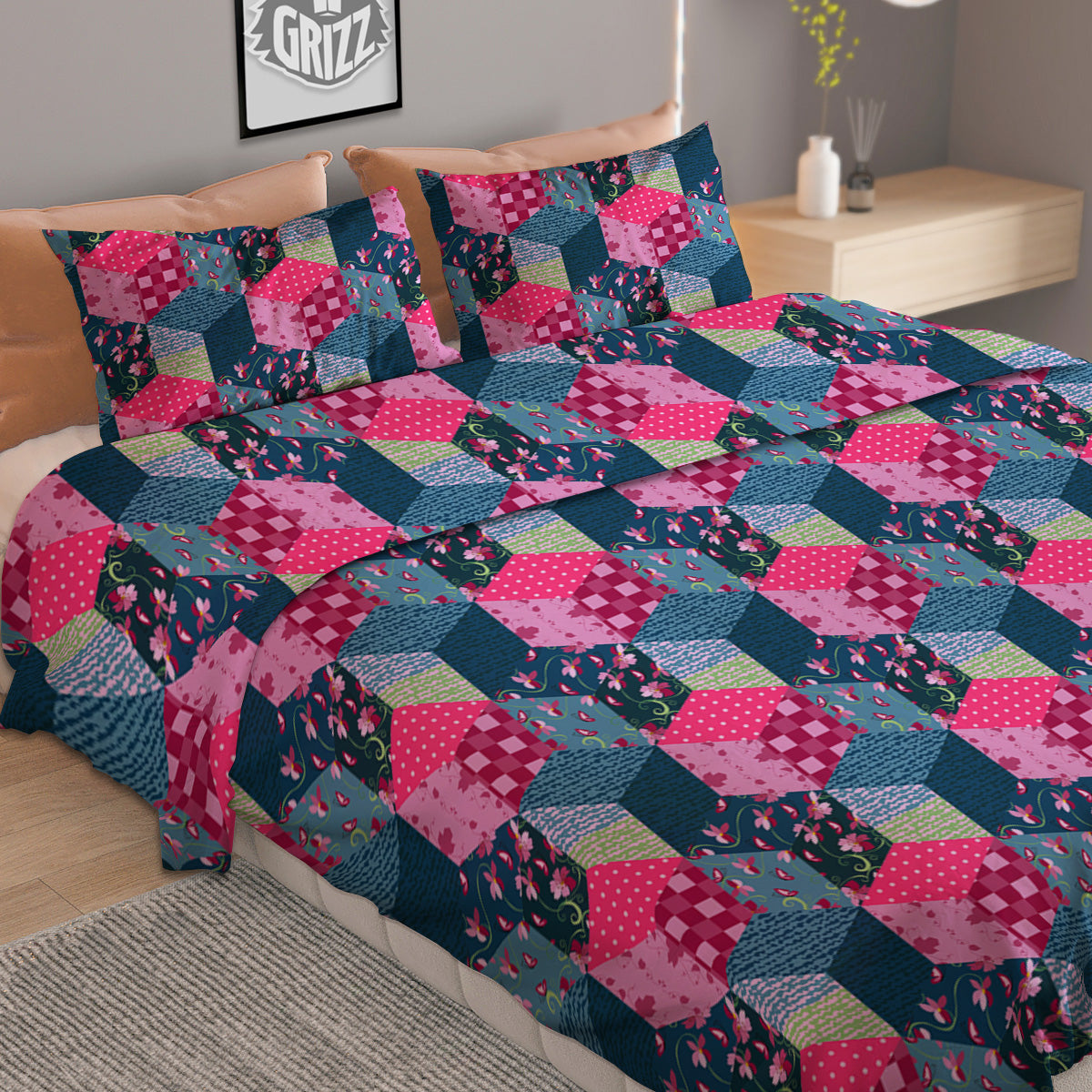 Cute Floral Patchwork Print Pattern Duvet Cover Bedding Set