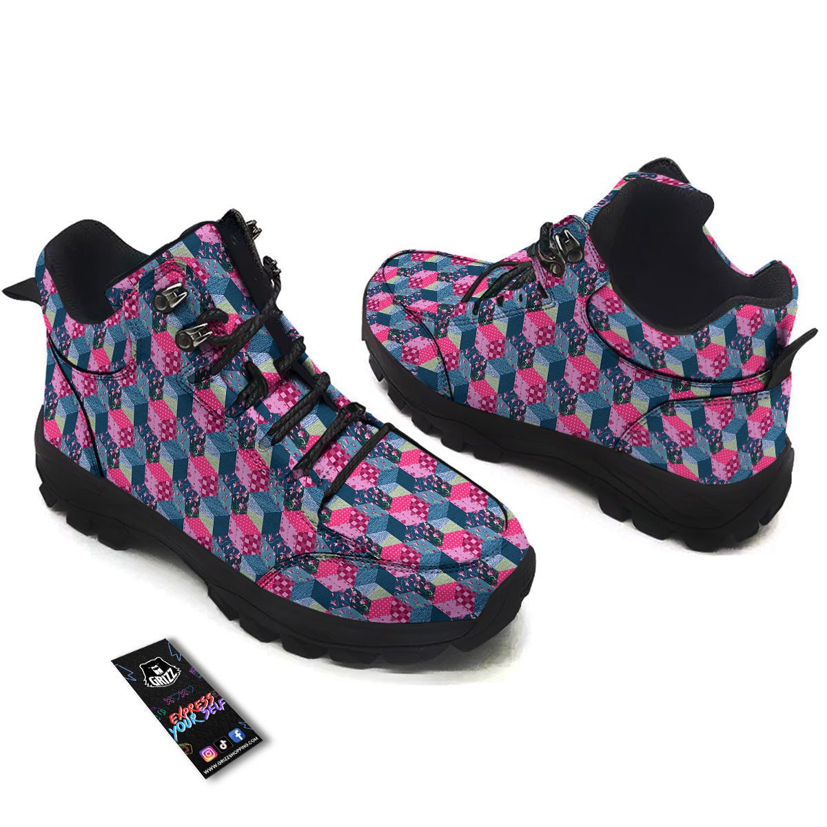 Cute Floral Patchwork Print Pattern Hiking Shoes-grizzshop