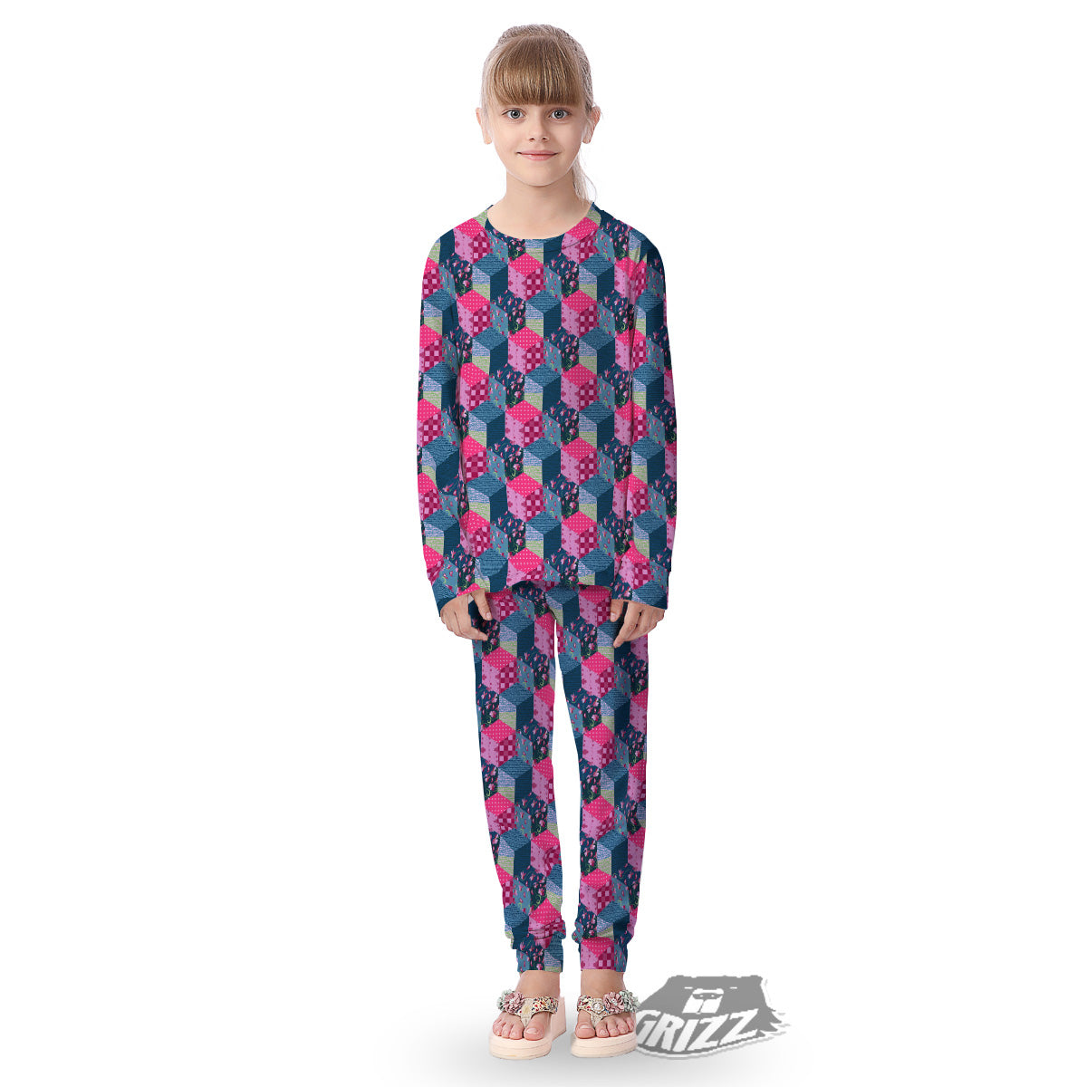Cute Floral Patchwork Print Pattern Kid's Pajamas-grizzshop