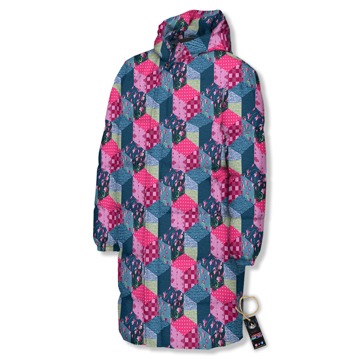 Cute Floral Patchwork Print Pattern Long Down Jacket-grizzshop