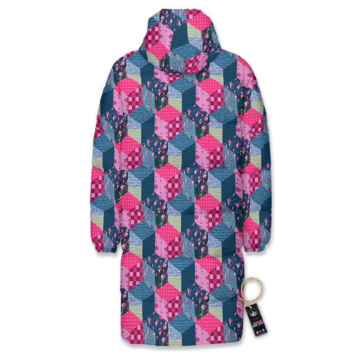Cute Floral Patchwork Print Pattern Long Down Jacket-grizzshop