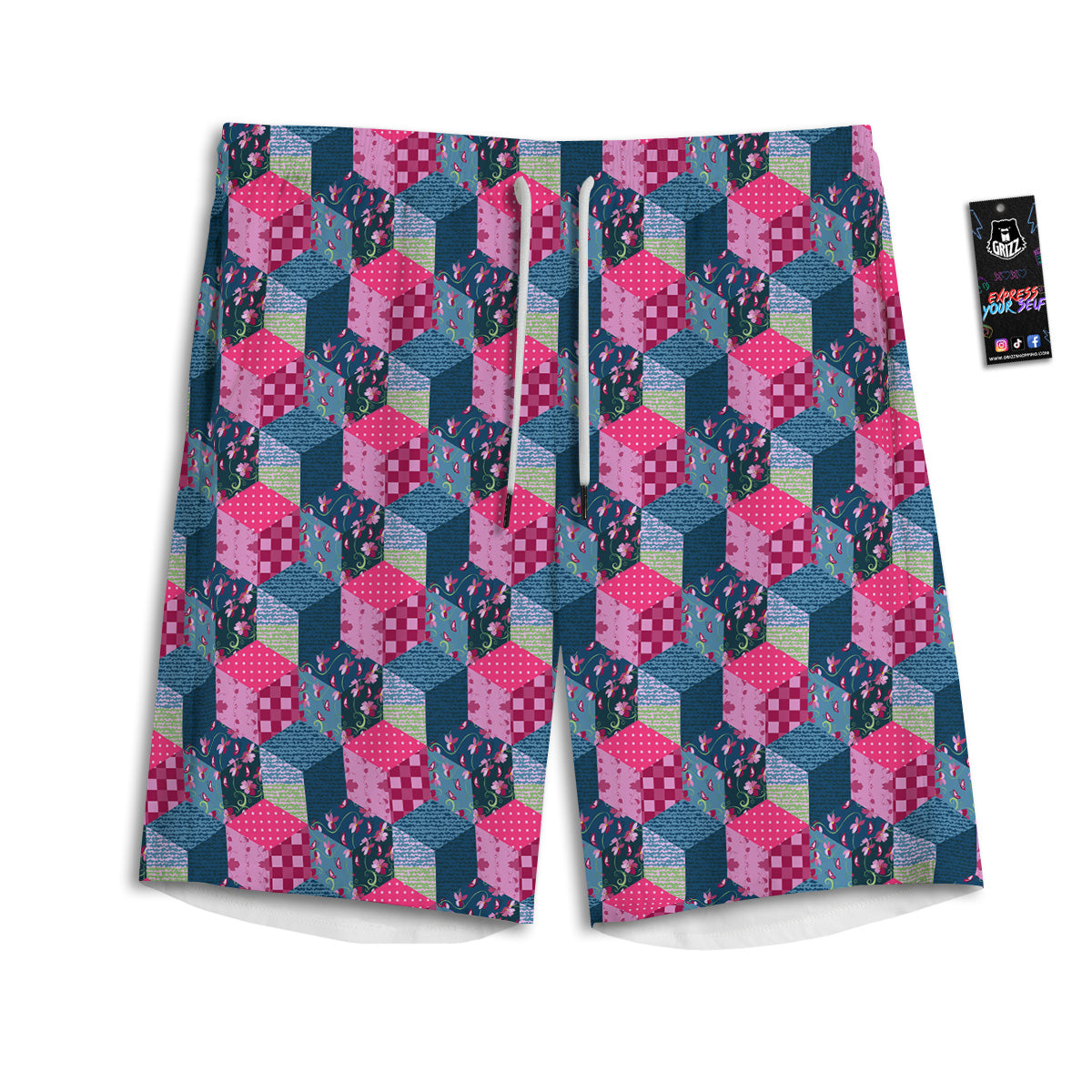 Cute Floral Patchwork Print Pattern Men's Athletic Shorts