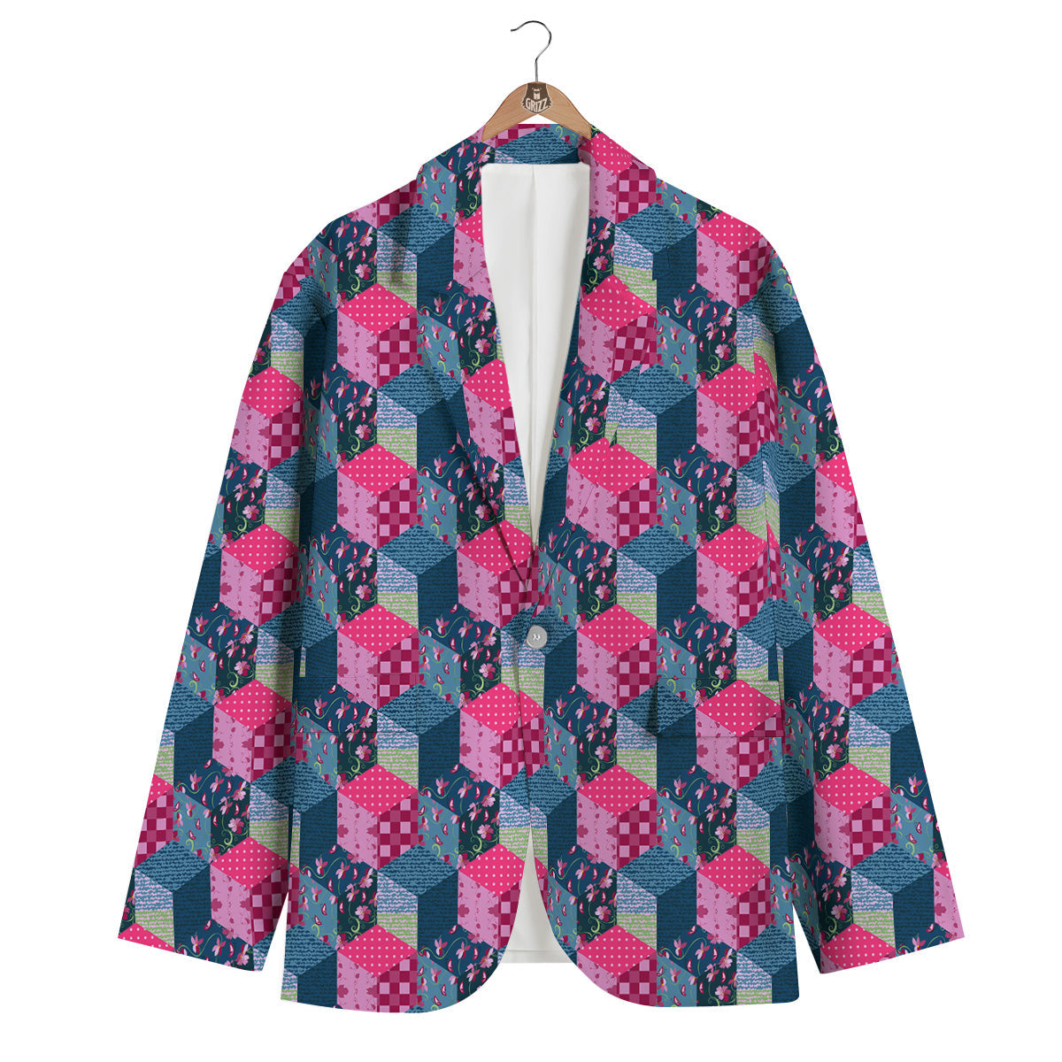 Cute Floral Patchwork Print Pattern Men's Blazer-grizzshop