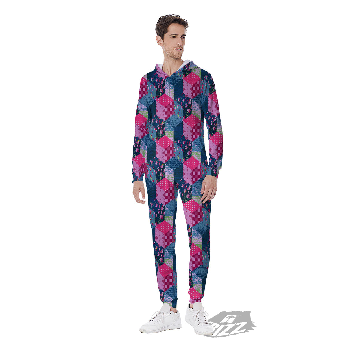 Cute Floral Patchwork Print Pattern Men's Jumpsuit-grizzshop