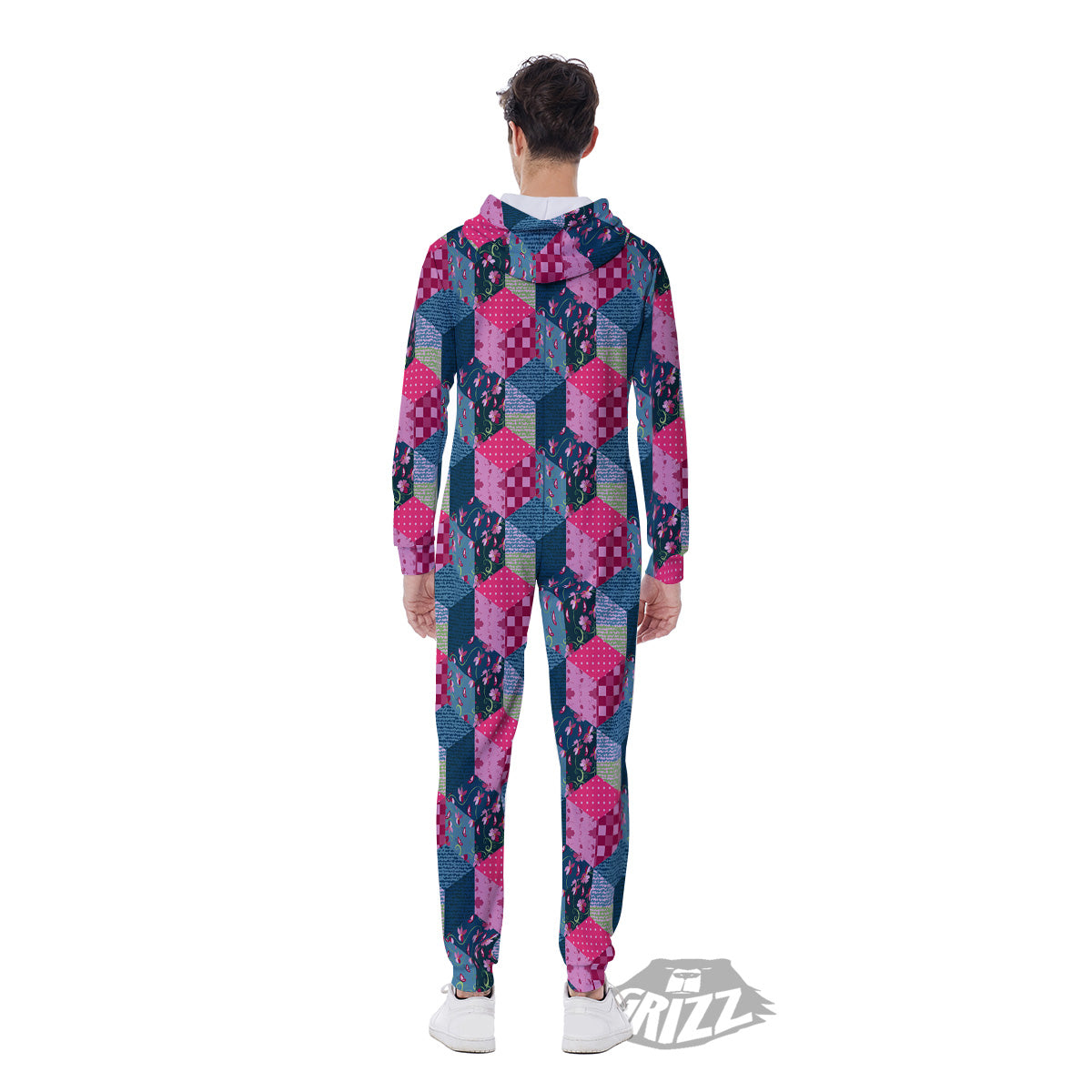 Cute Floral Patchwork Print Pattern Men's Jumpsuit-grizzshop