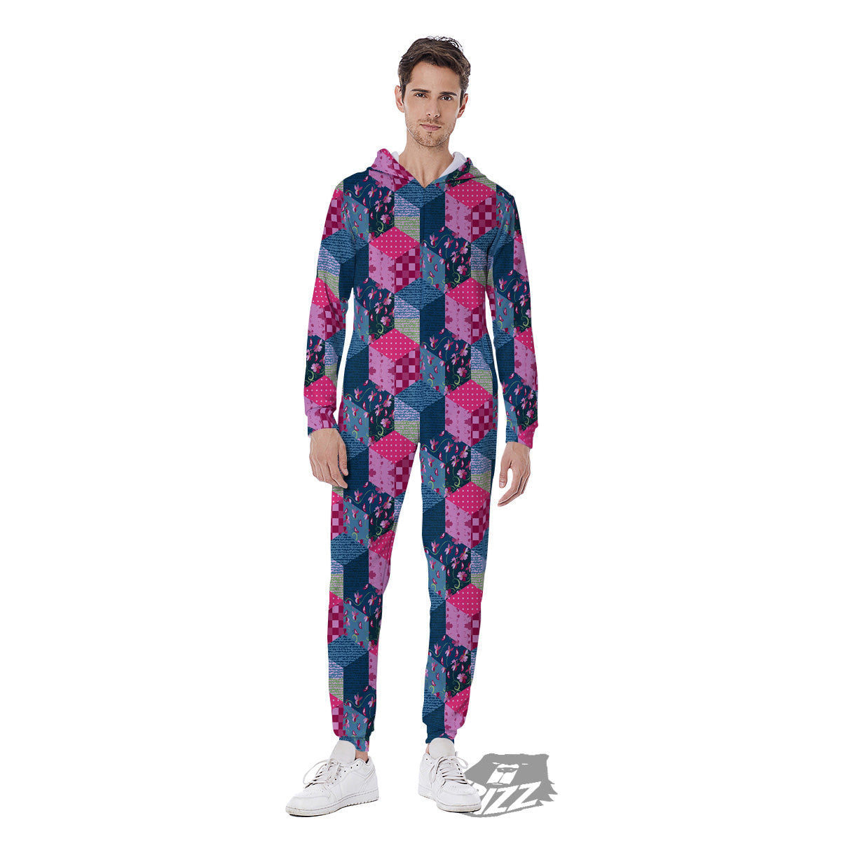 Cute Floral Patchwork Print Pattern Men's Jumpsuit-grizzshop