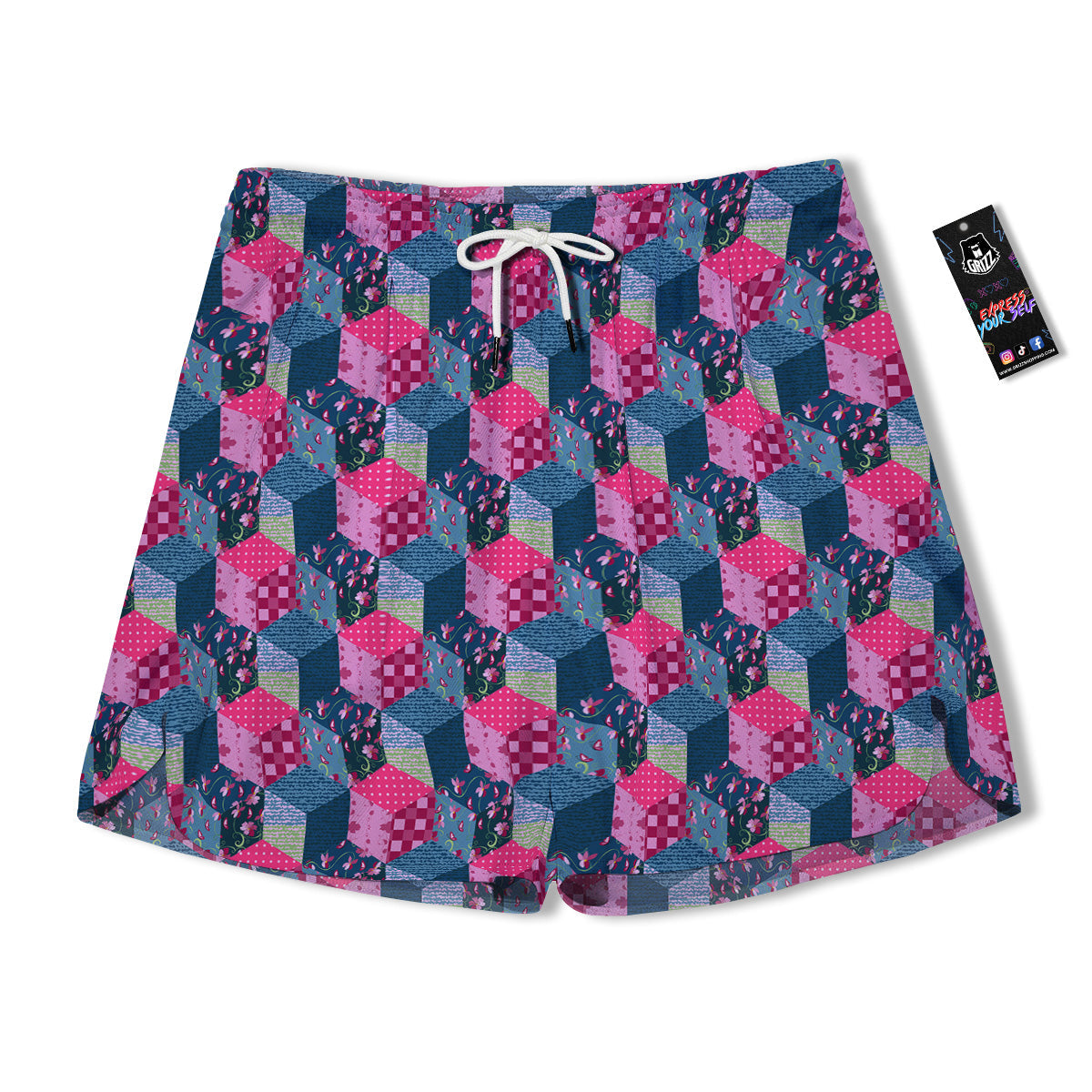Cute Floral Patchwork Print Pattern Men's Running Shorts-grizzshop