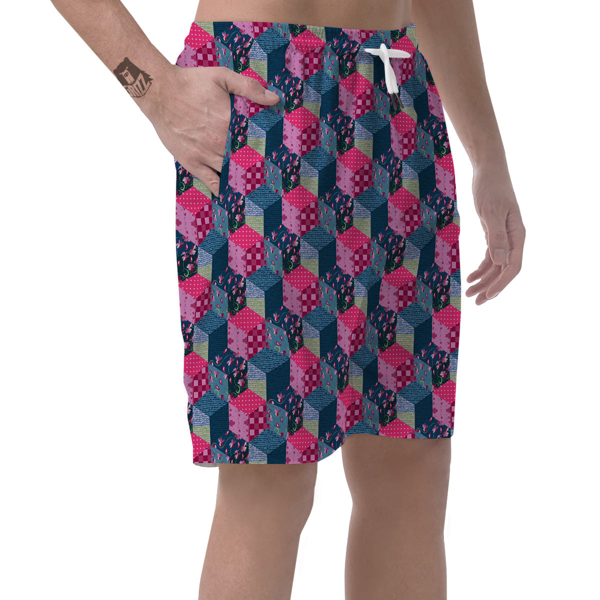 Cute Floral Patchwork Print Pattern Men's Shorts-grizzshop