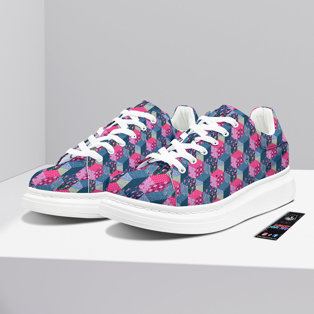 Cute Floral Patchwork Print Pattern Platform Shoes-grizzshop