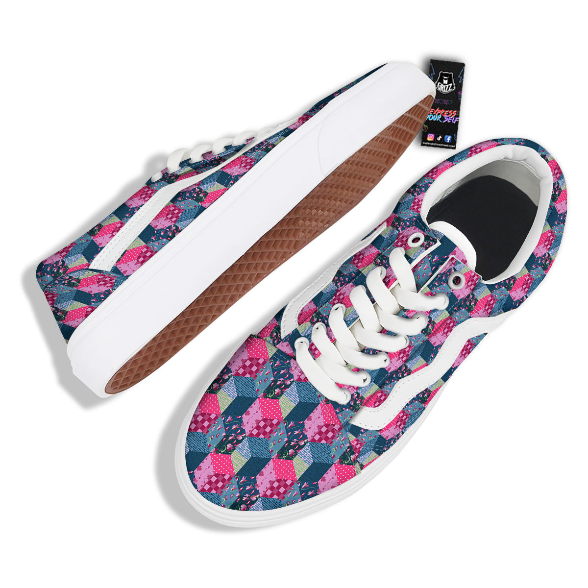 Cute Floral Patchwork Print Pattern Skate Shoes-grizzshop