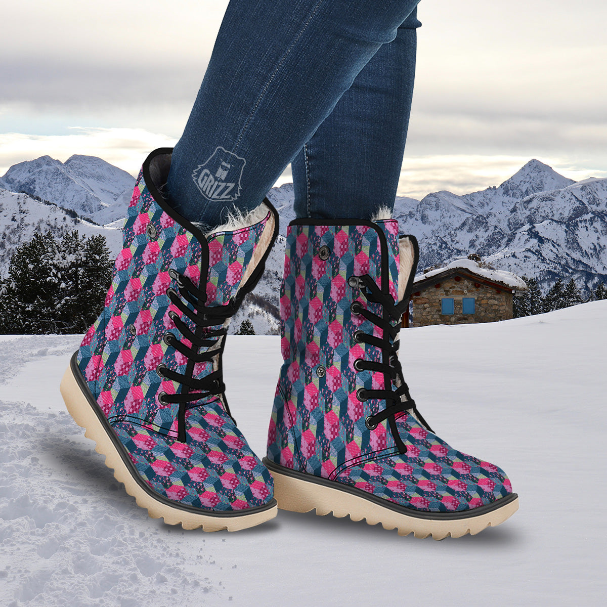 Cute Floral Patchwork Print Pattern Snow Boots-grizzshop