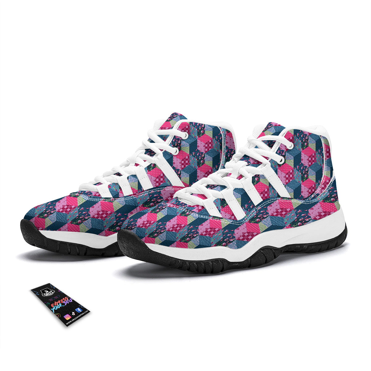 Cute Floral Patchwork Print Pattern White Bball Shoes-grizzshop