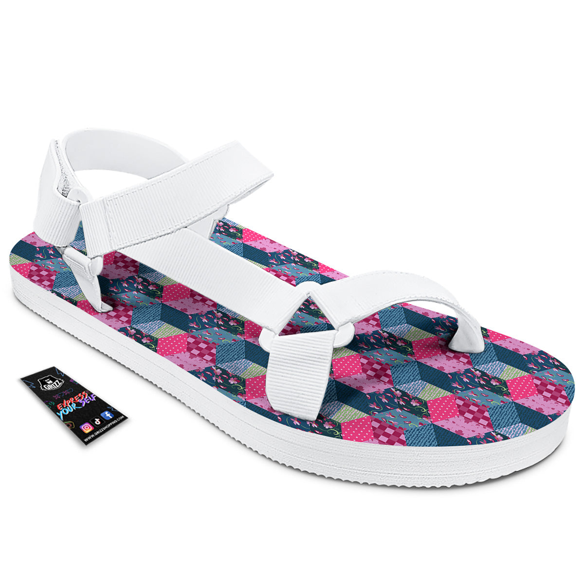Cute Floral Patchwork Print Pattern White Open Toe Sandals-grizzshop