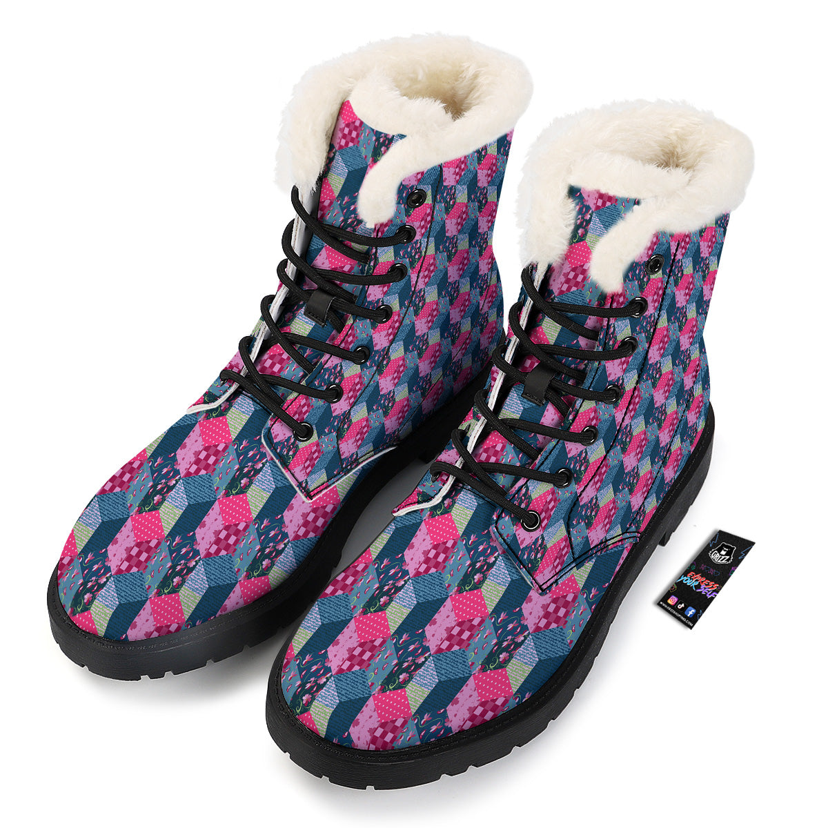 Cute Floral Patchwork Print Pattern Winter Boots-grizzshop