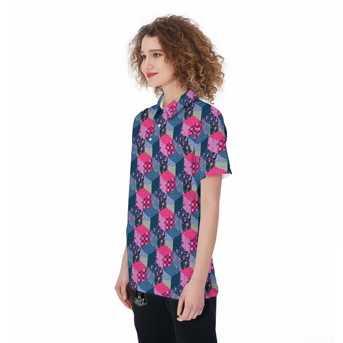 Cute Floral Patchwork Print Pattern Women's Golf Shirts-grizzshop
