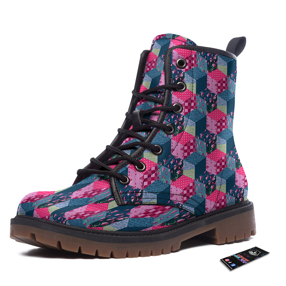 Cute Floral Patchwork Print Pattern Work Boots-grizzshop