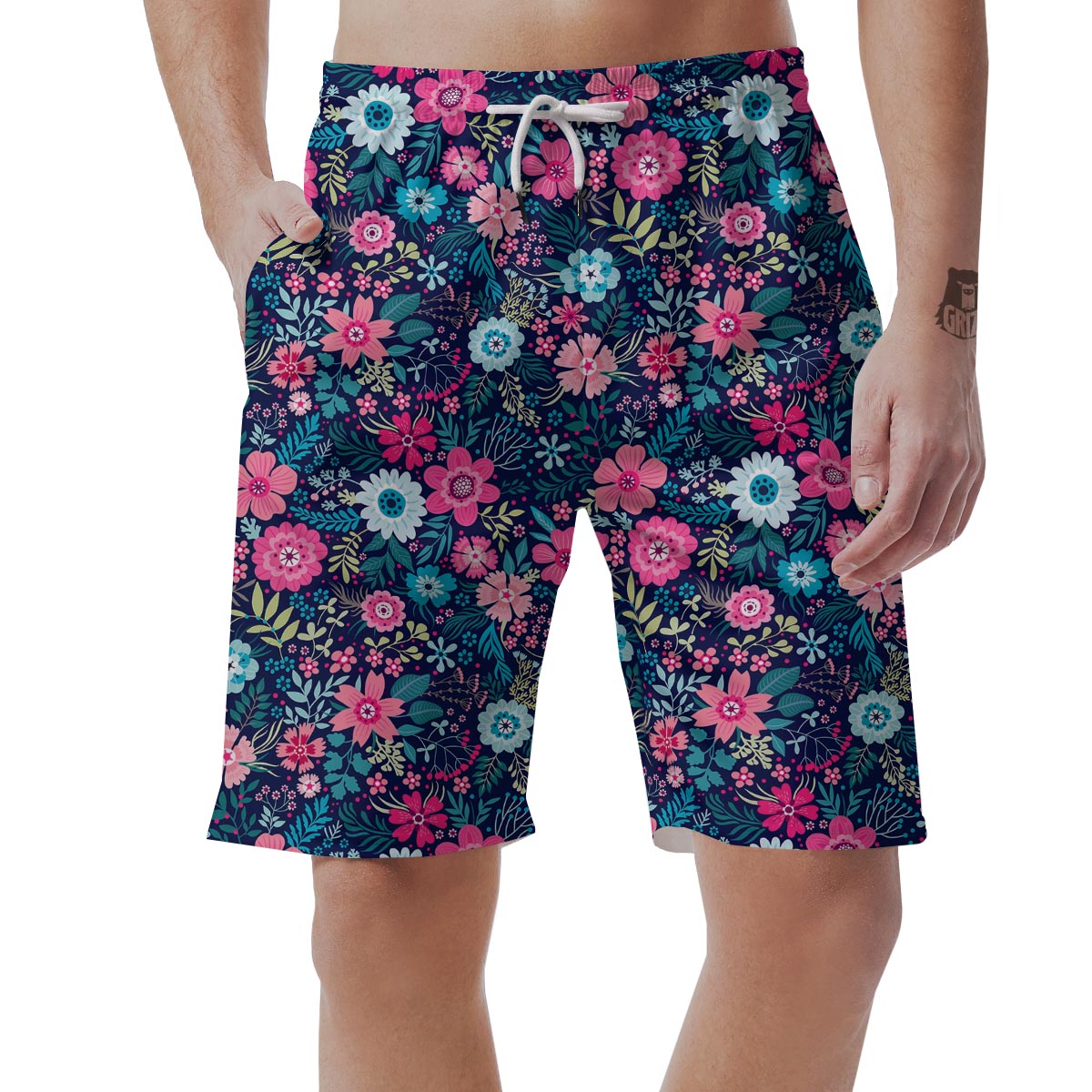 Cute Flower Floral Print Men's Shorts-grizzshop