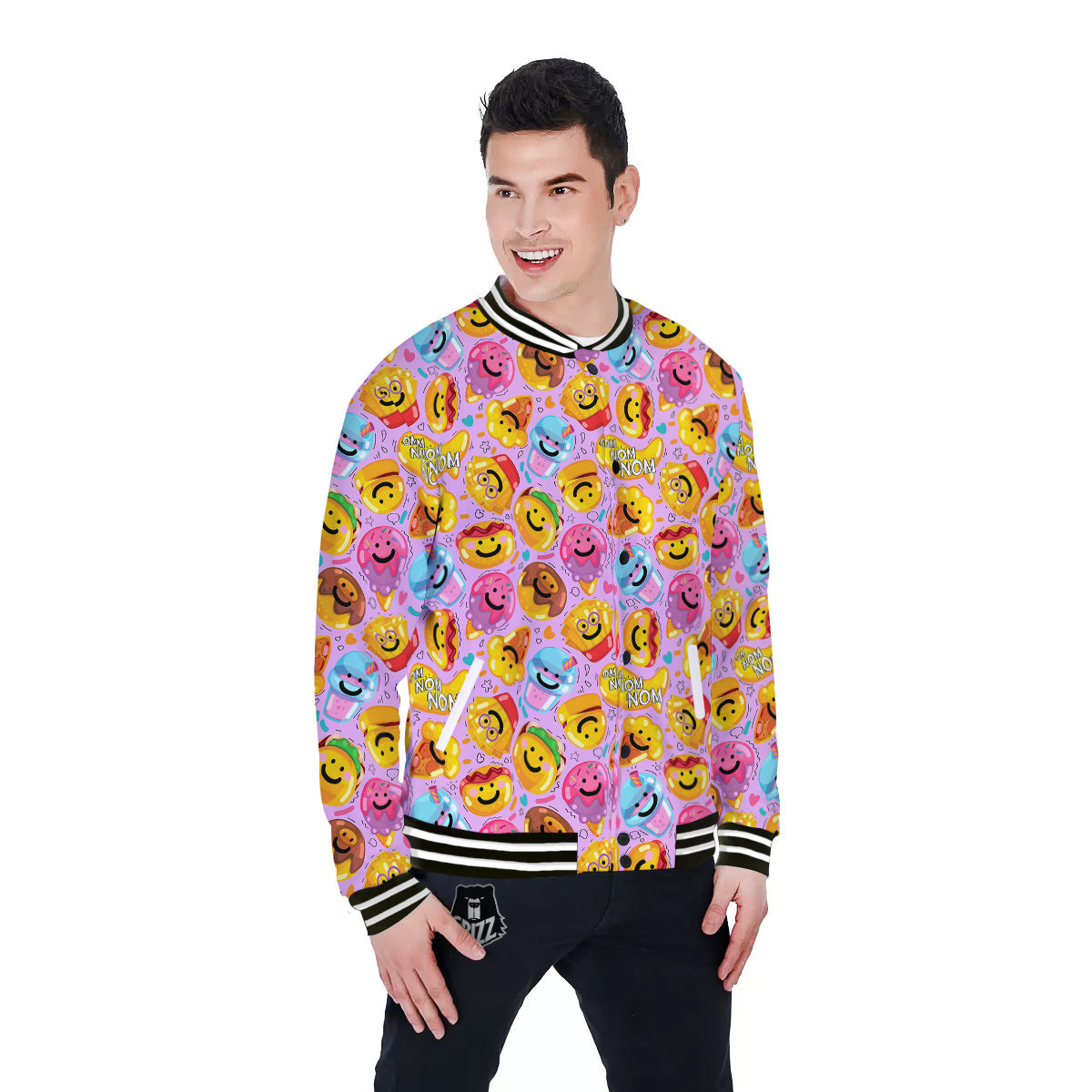 Cute Food Emoji Print Pattern Baseball Jacket-grizzshop