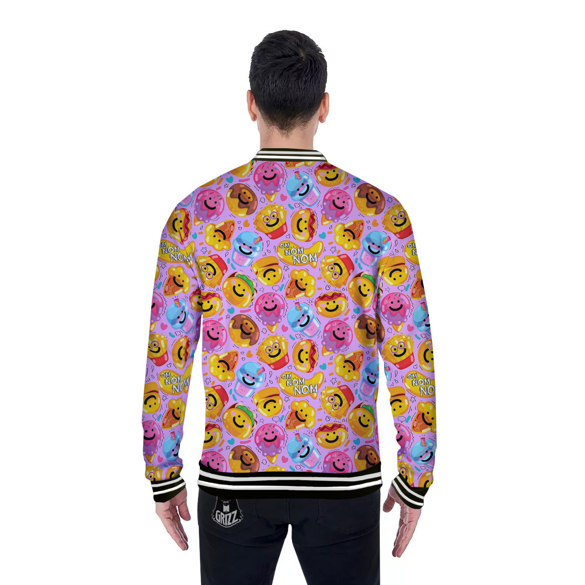 Cute Food Emoji Print Pattern Baseball Jacket-grizzshop