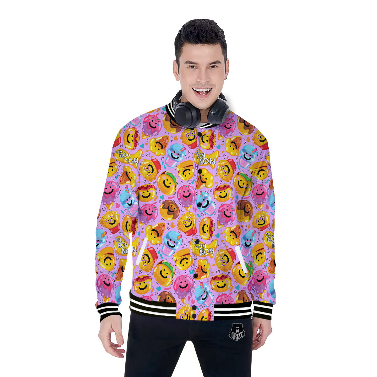 Cute Food Emoji Print Pattern Baseball Jacket-grizzshop