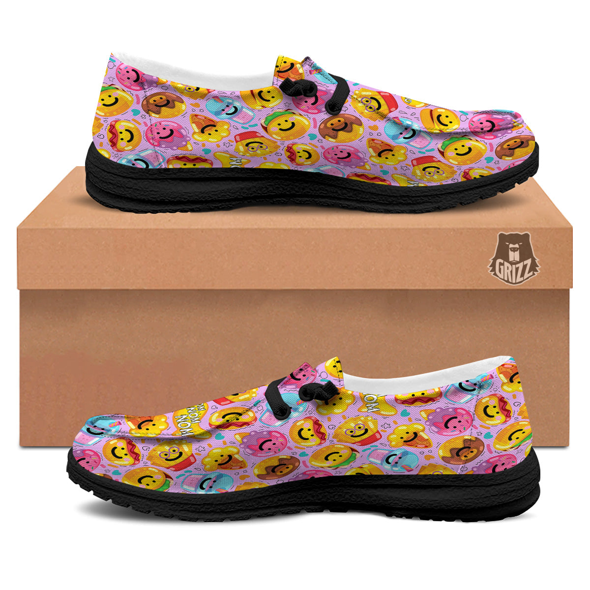 Cute Food Emoji Print Pattern Black Loafers-grizzshop