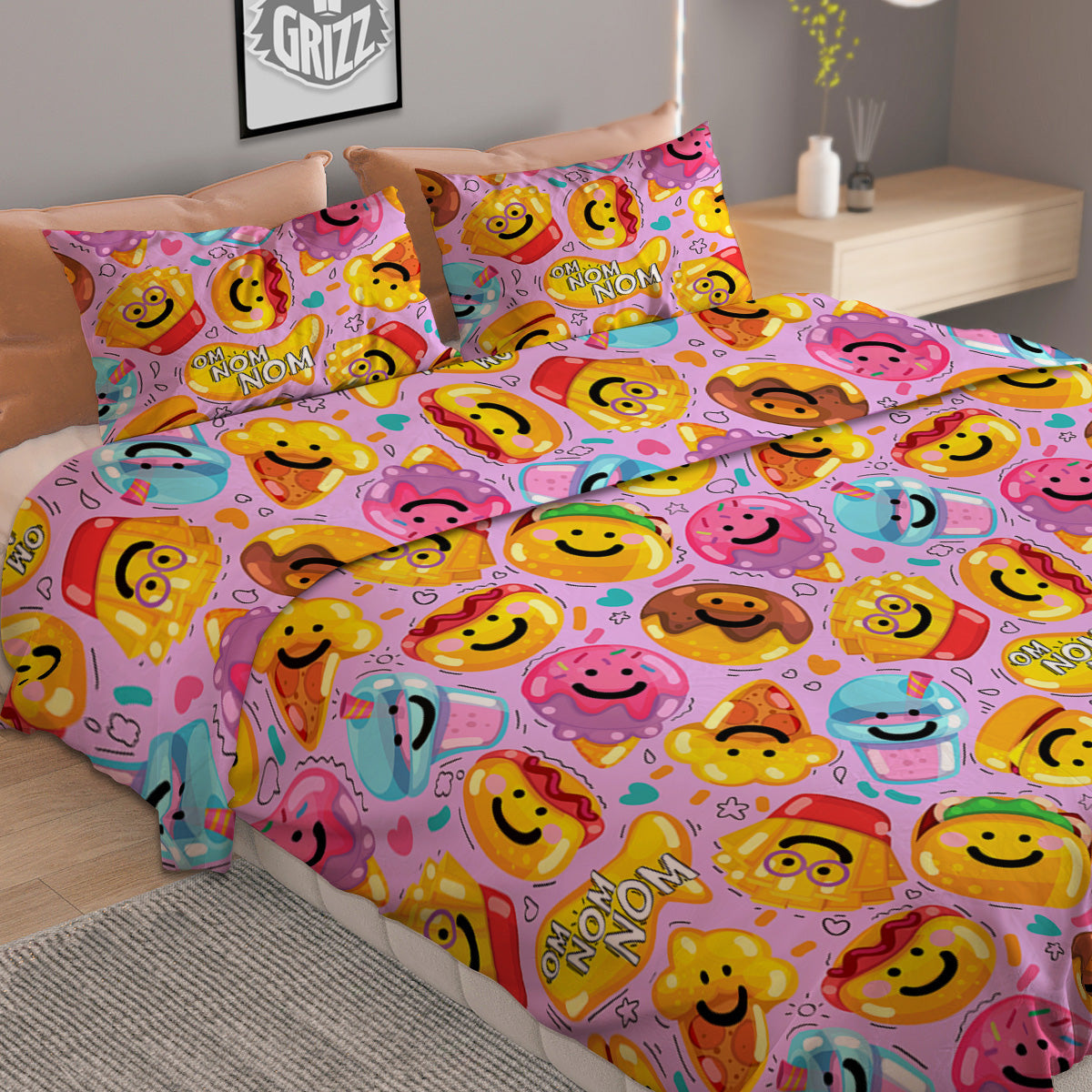Cute Food Emoji Print Pattern Duvet Cover Bedding Set