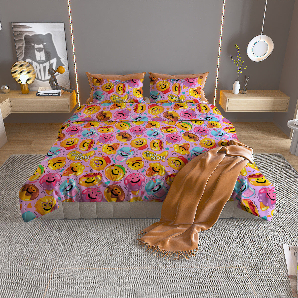 Cute Food Emoji Print Pattern Duvet Cover Bedding Set