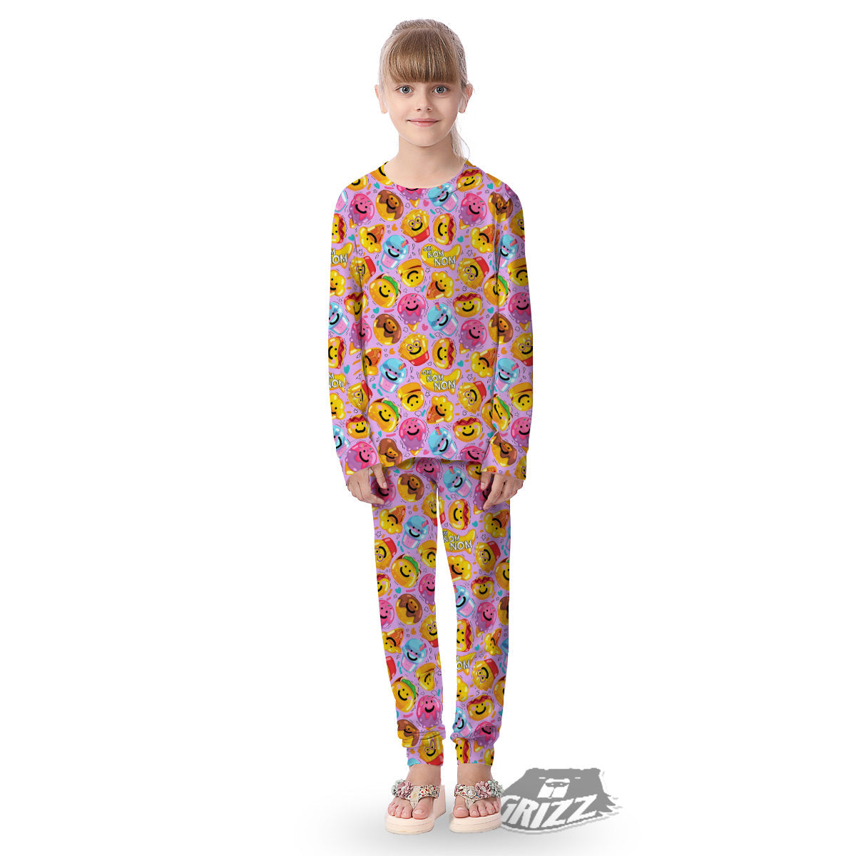 Cute Food Emoji Print Pattern Kid's Pajamas-grizzshop