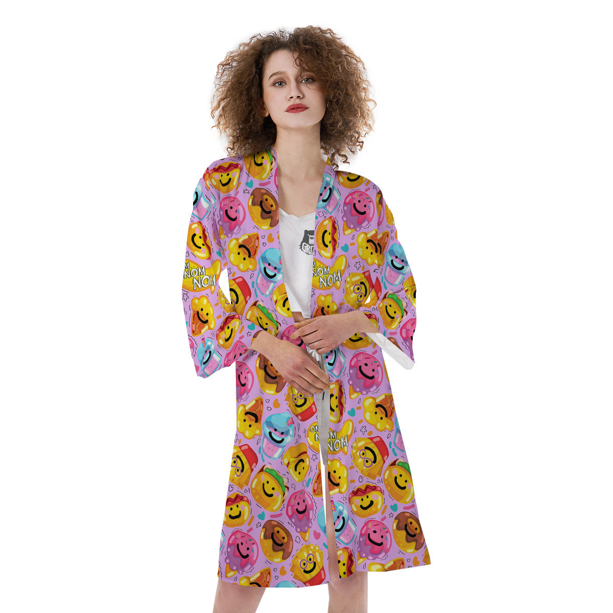 Cute Food Emoji Print Pattern Kimono-grizzshop