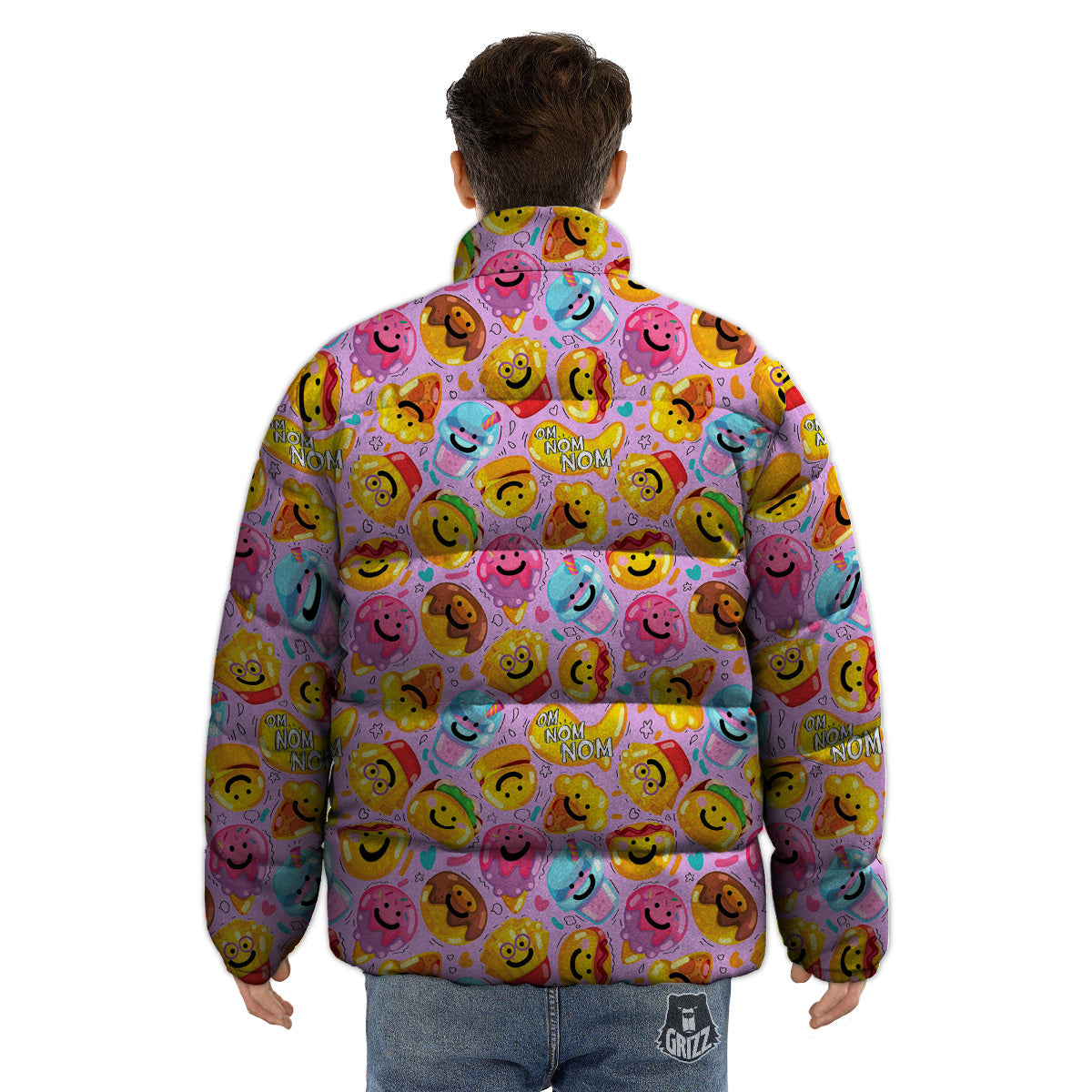 Cute Food Emoji Print Pattern Puffer Jacket-grizzshop