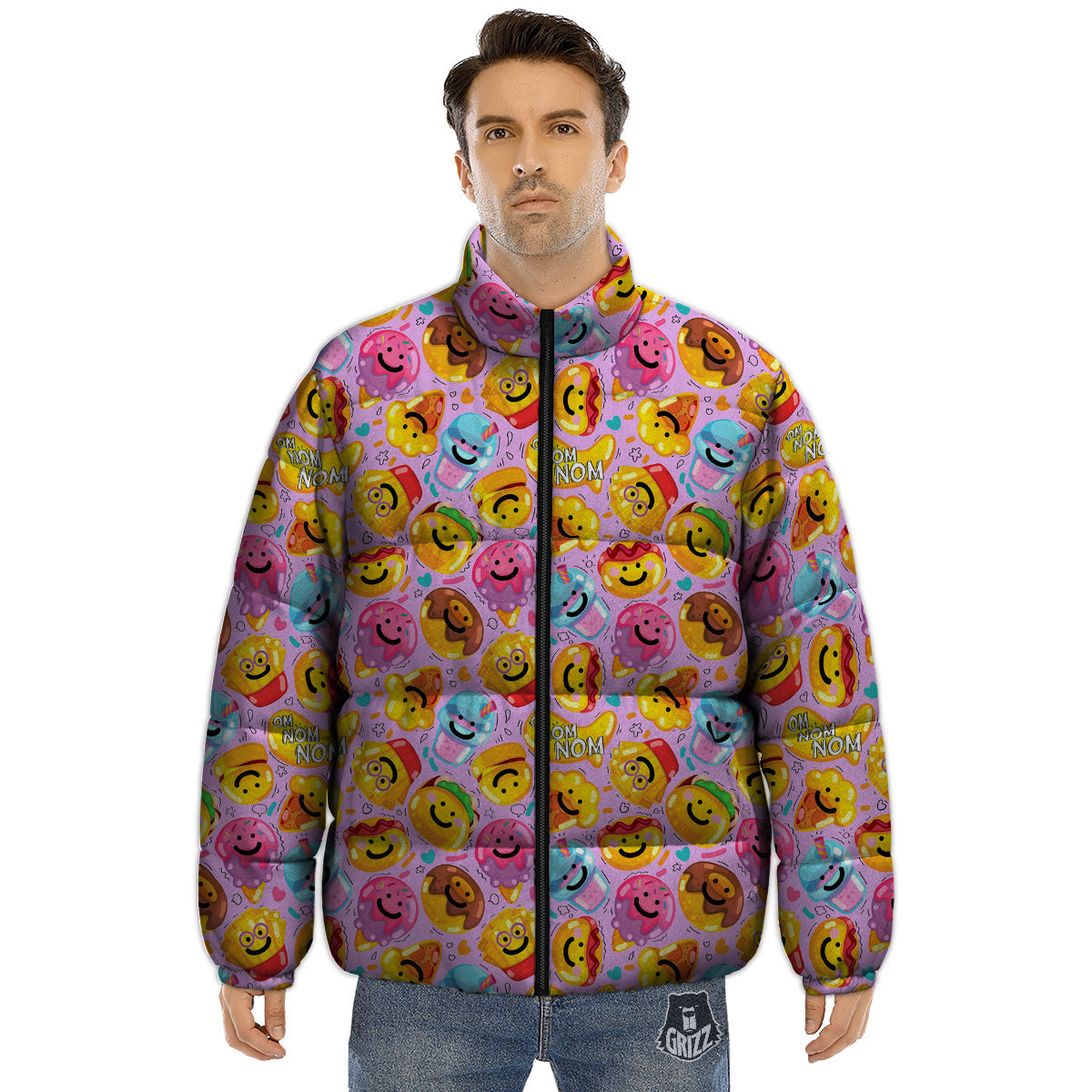 Cute Food Emoji Print Pattern Puffer Jacket-grizzshop