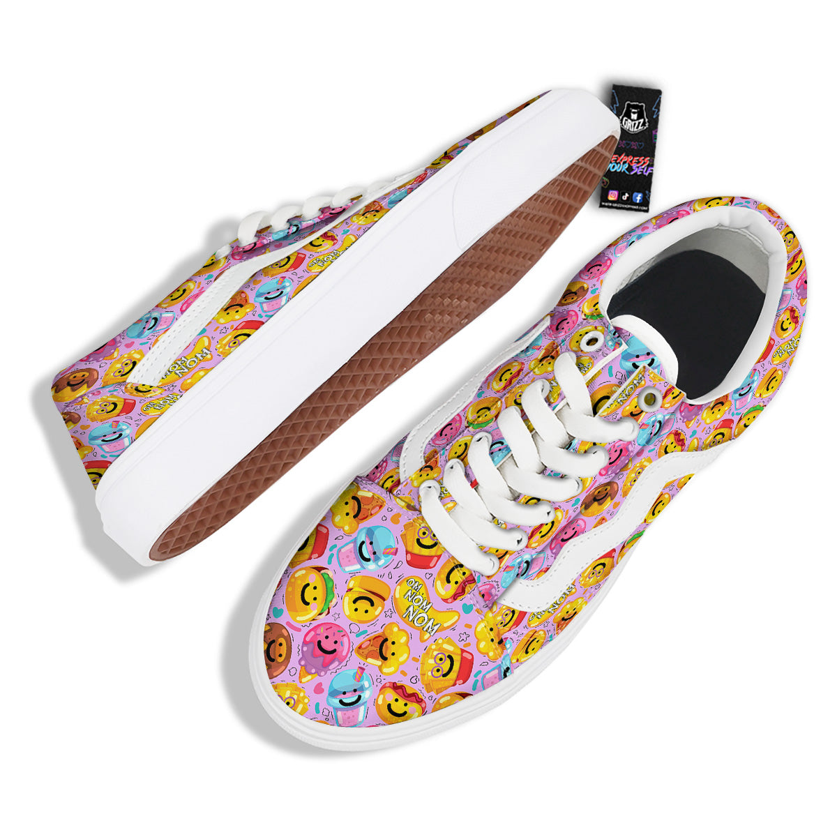 Cute Food Emoji Print Pattern Skate Shoes-grizzshop