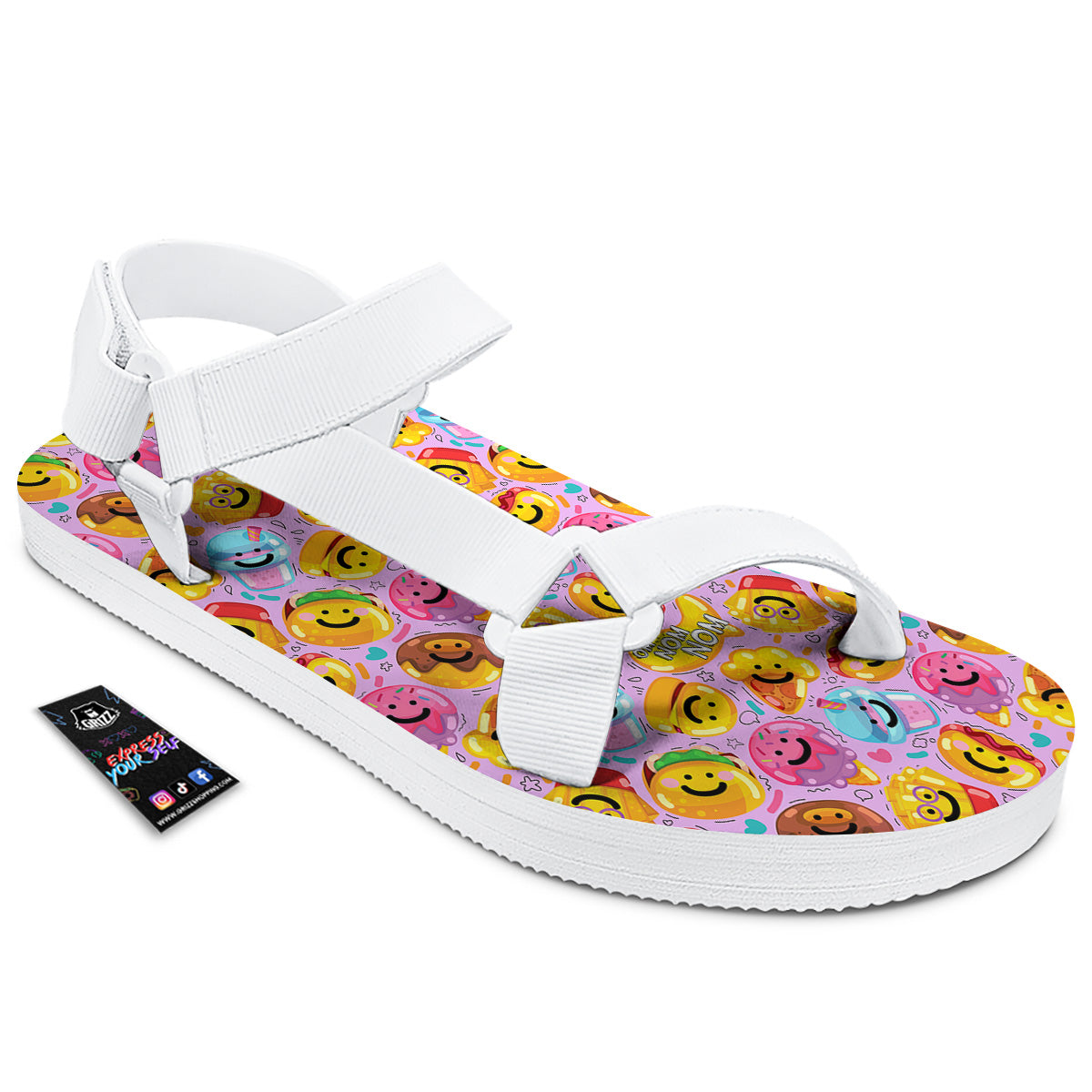 Cute Food Emoji Print Pattern White Open Toe Sandals-grizzshop