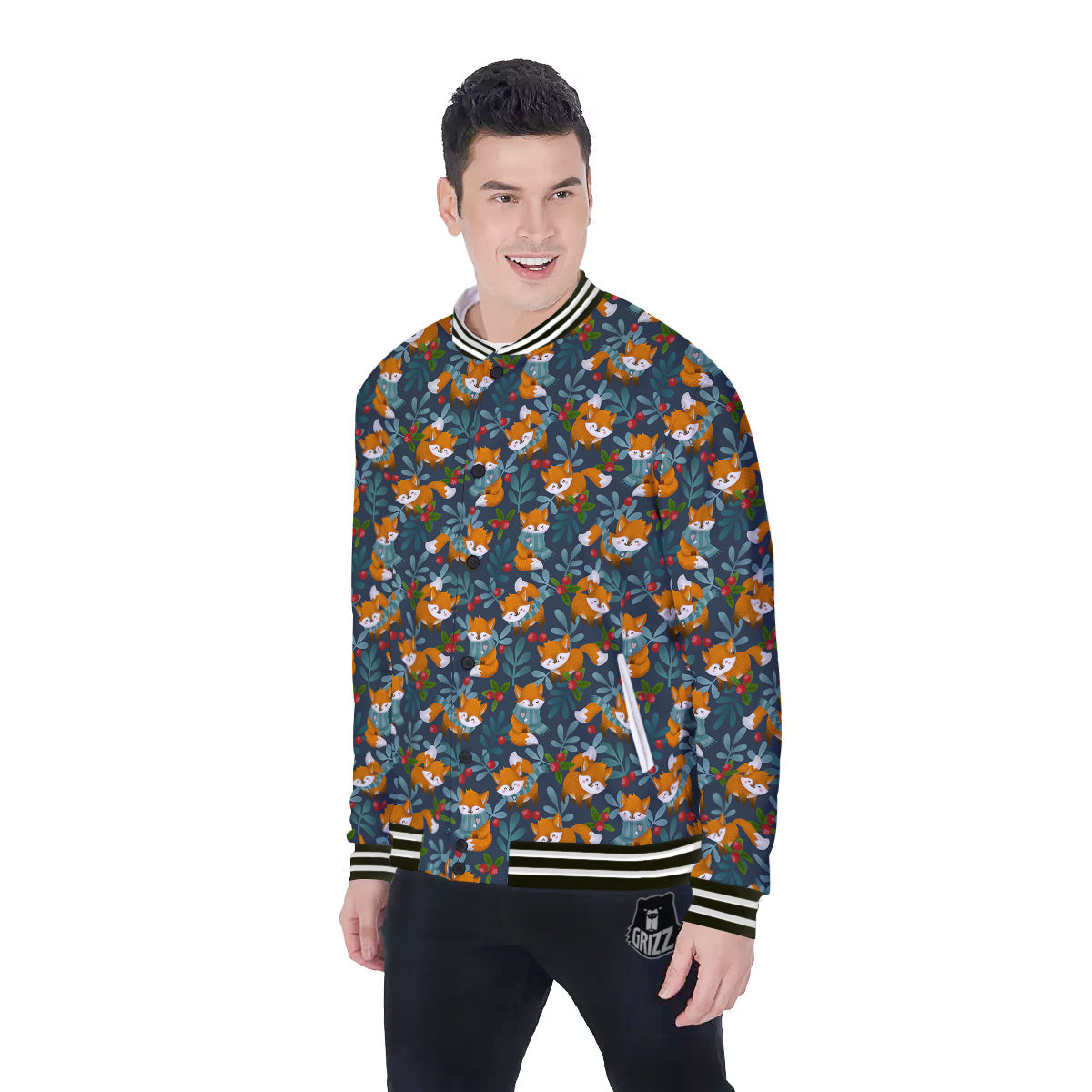 Cute Fox Print Pattern Baseball Jacket-grizzshop