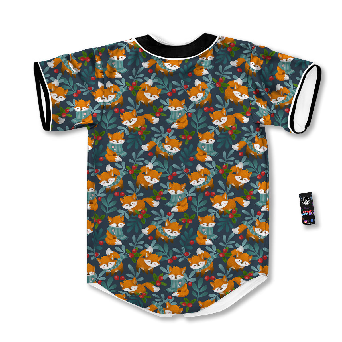 Cute Fox Print Pattern Baseball Jersey-grizzshop