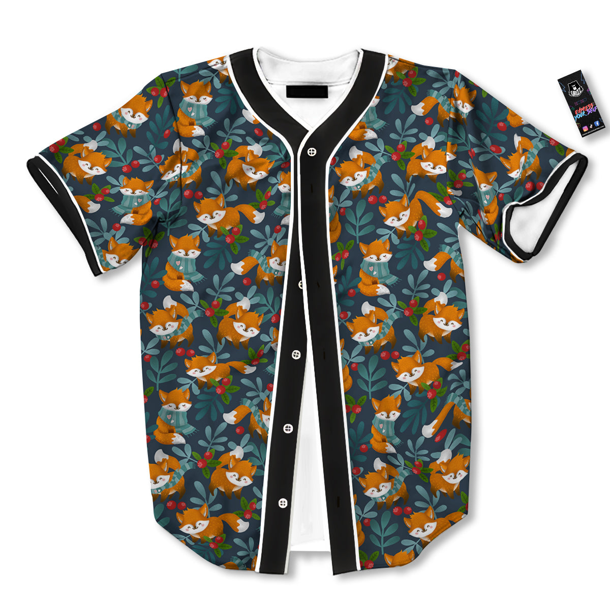 Cute Fox Print Pattern Baseball Jersey-grizzshop