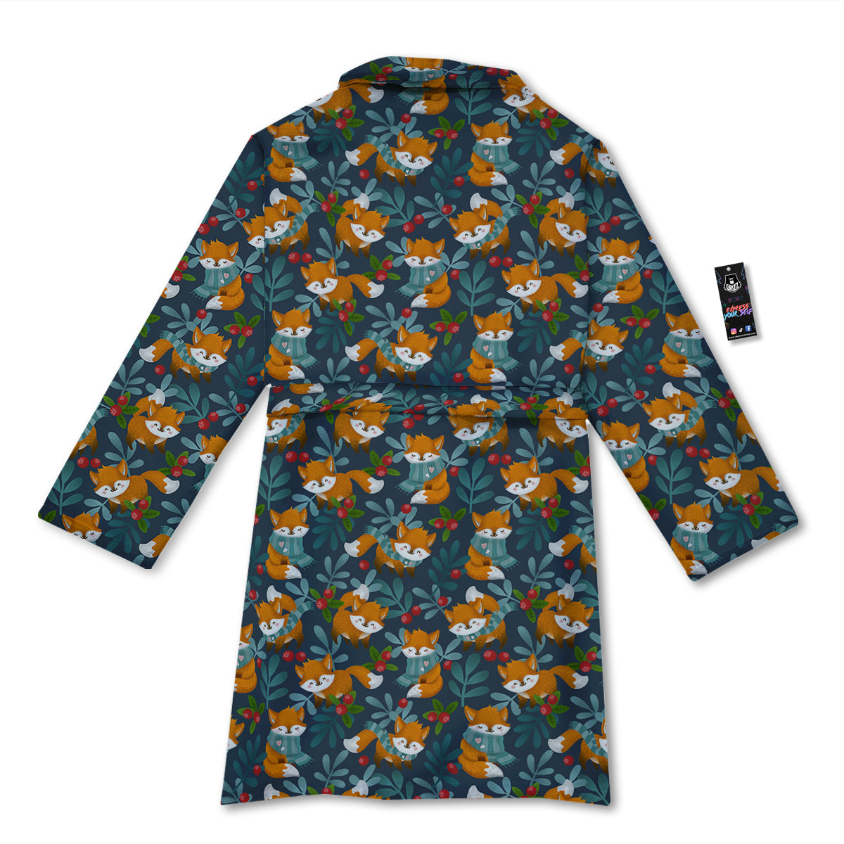 Cute Fox Print Pattern Bathrobe-grizzshop