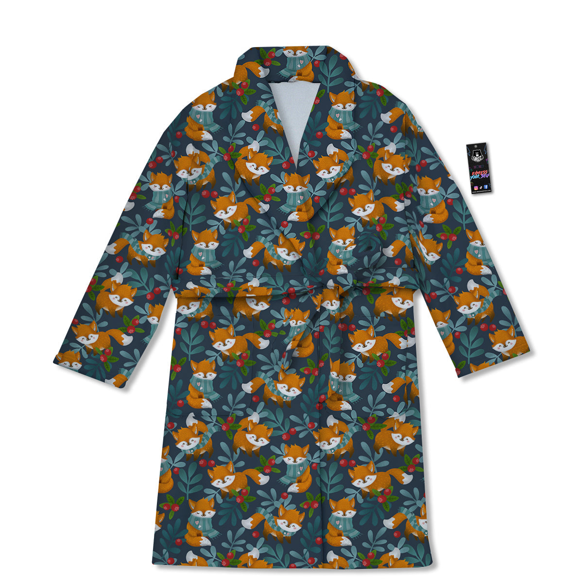 Cute Fox Print Pattern Bathrobe-grizzshop