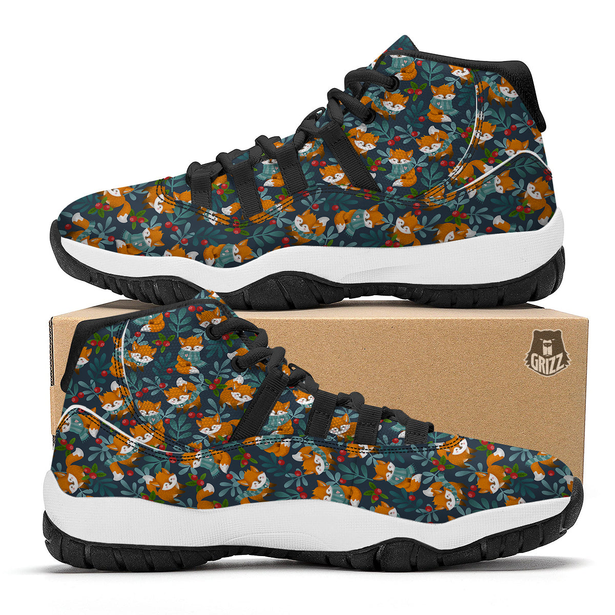 Cute Fox Print Pattern Black Bball Shoes-grizzshop