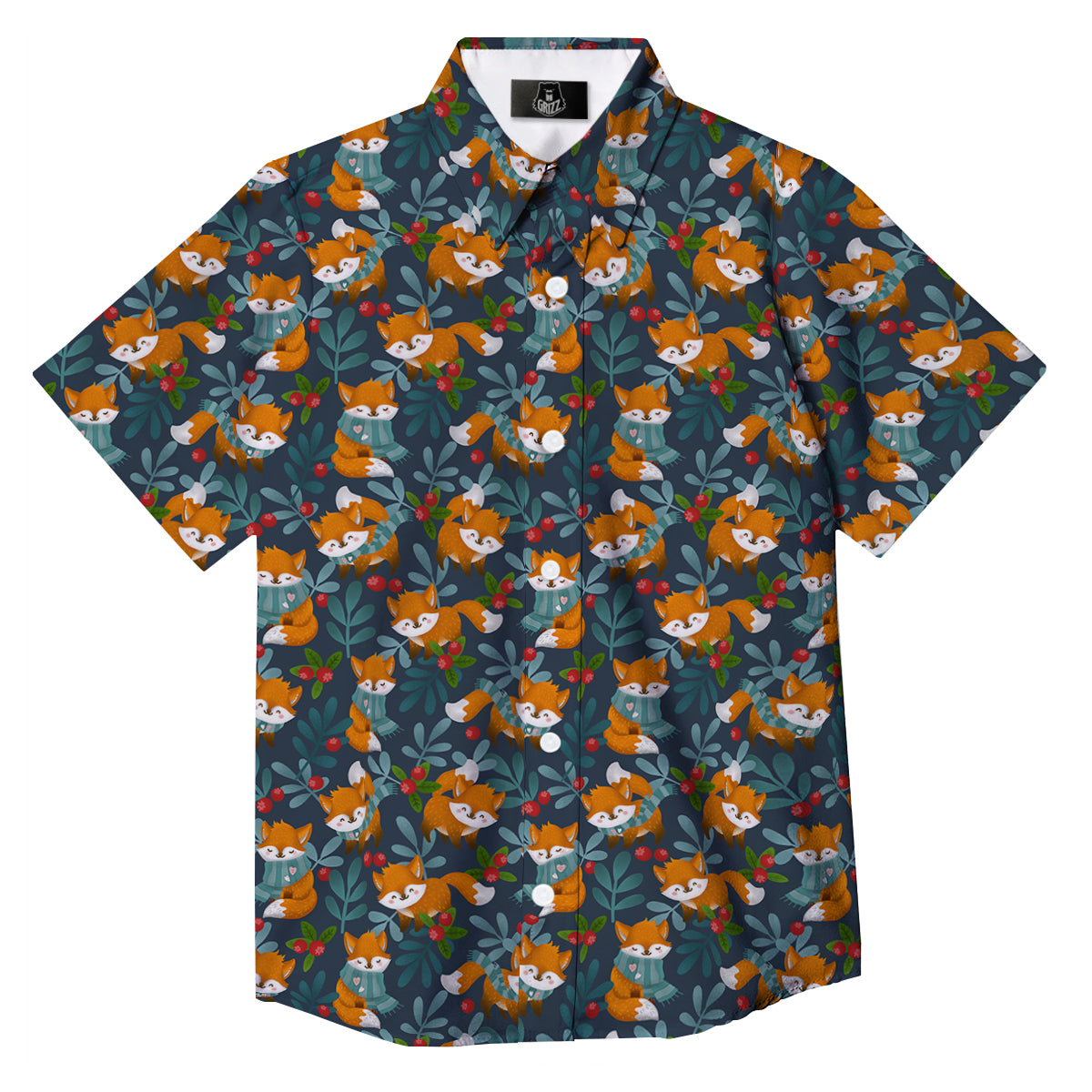 Cute Fox Print Pattern Button Up Shirt-grizzshop