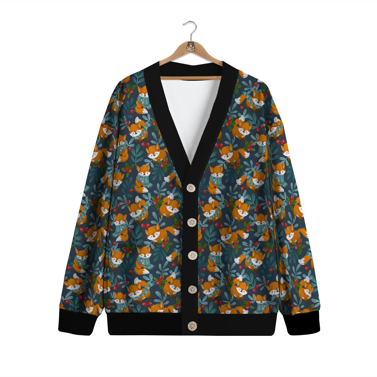 Cute Fox Print Pattern Cardigan-grizzshop