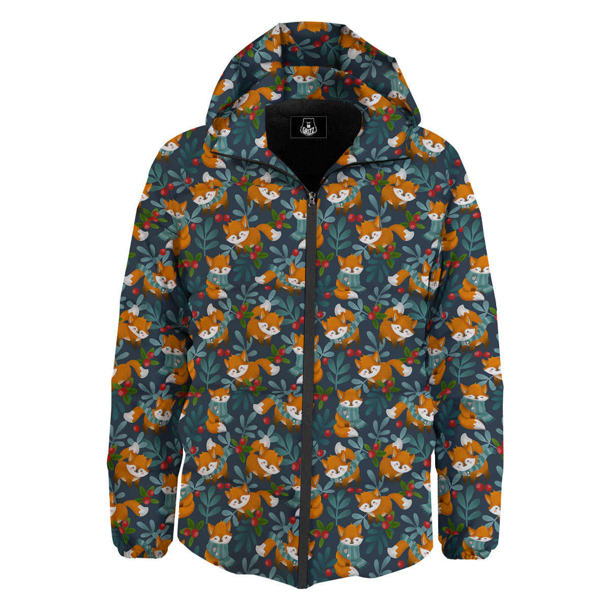 Cute Fox Print Pattern Down Jacket-grizzshop