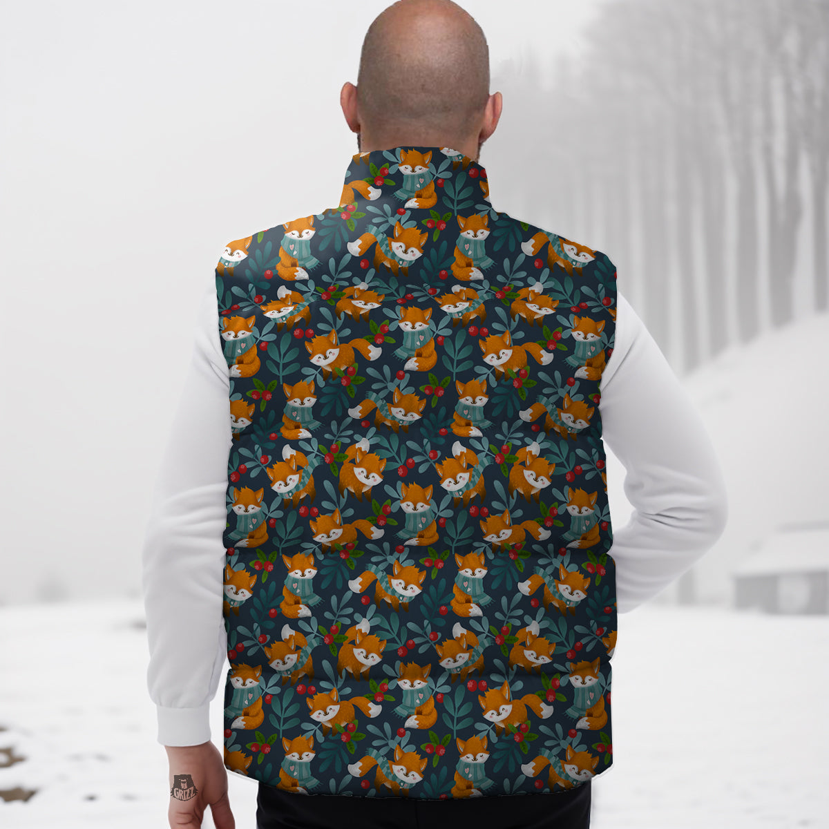 Cute Fox Print Pattern Down Vest
