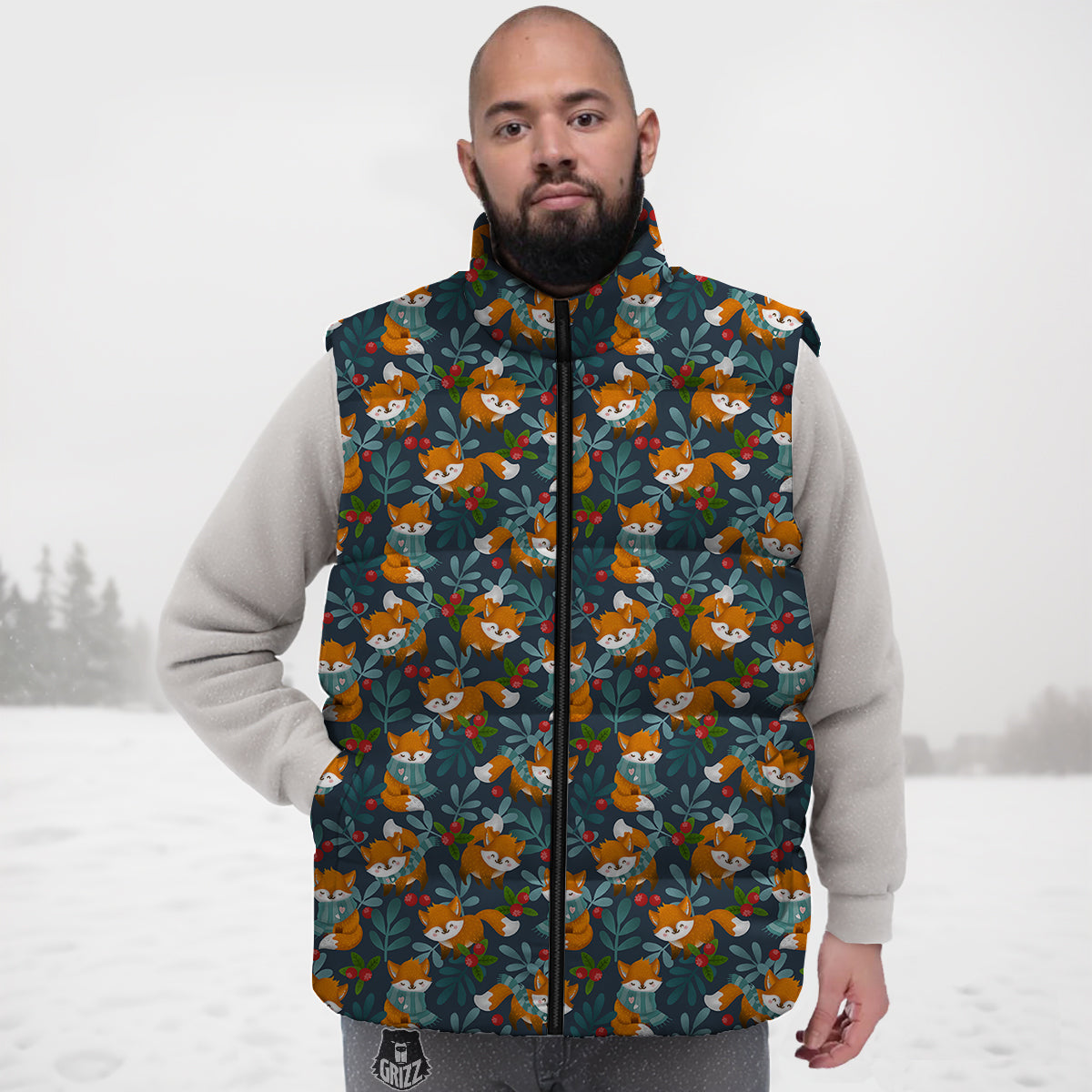 Cute Fox Print Pattern Down Vest